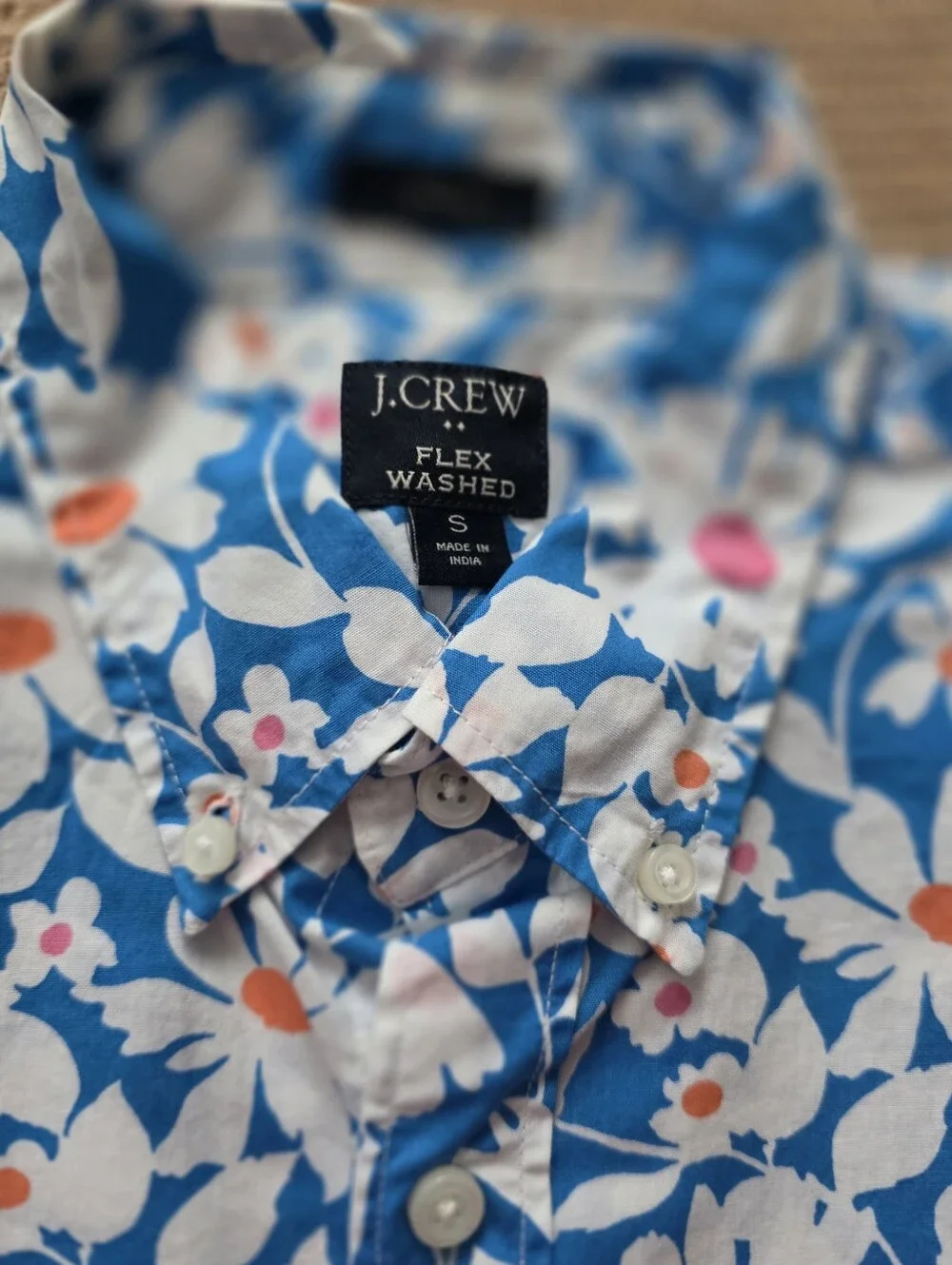 J. Crew Blue Floral Short-Sleeve Button-Up Shirt
